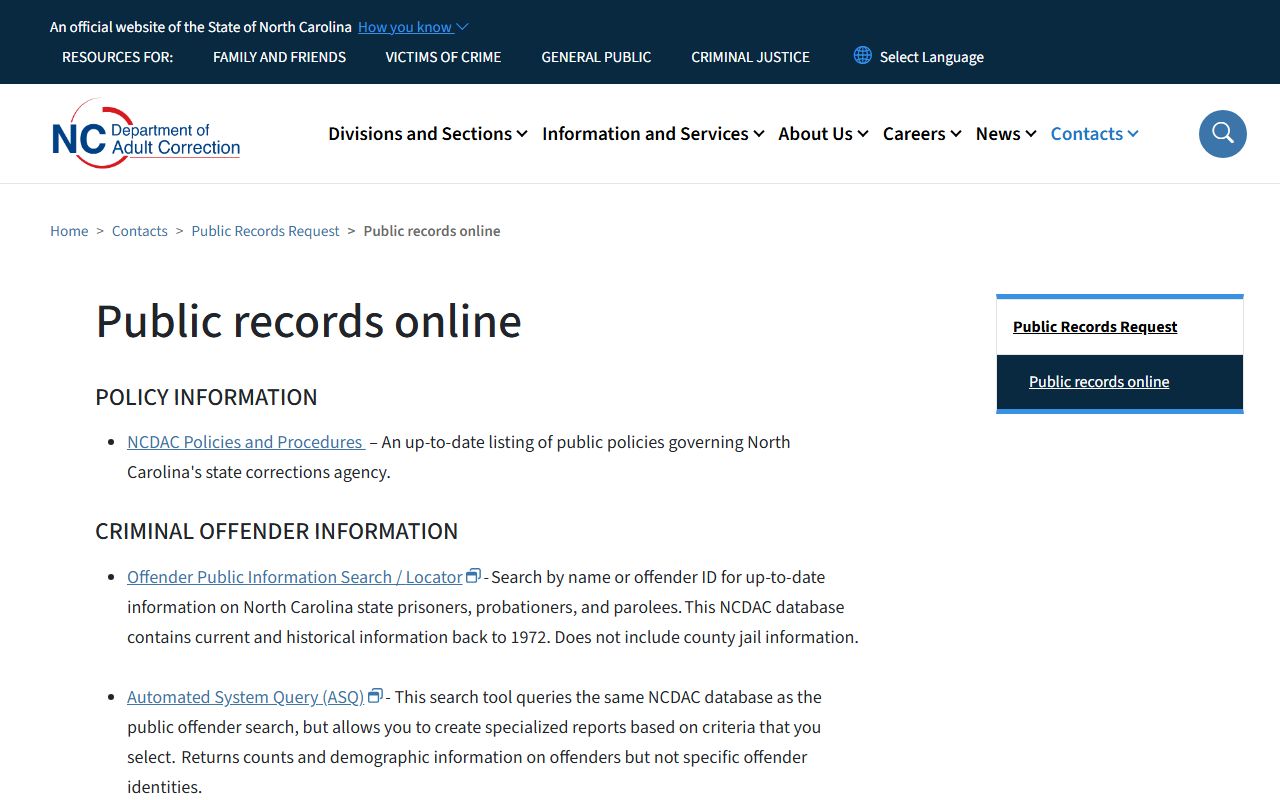 Burke County arrest records NC DAC public records guidance