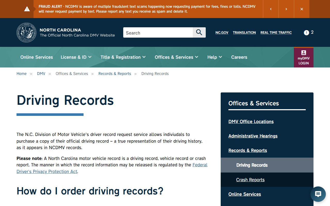 Burke County traffic court records NCDMV driving records page