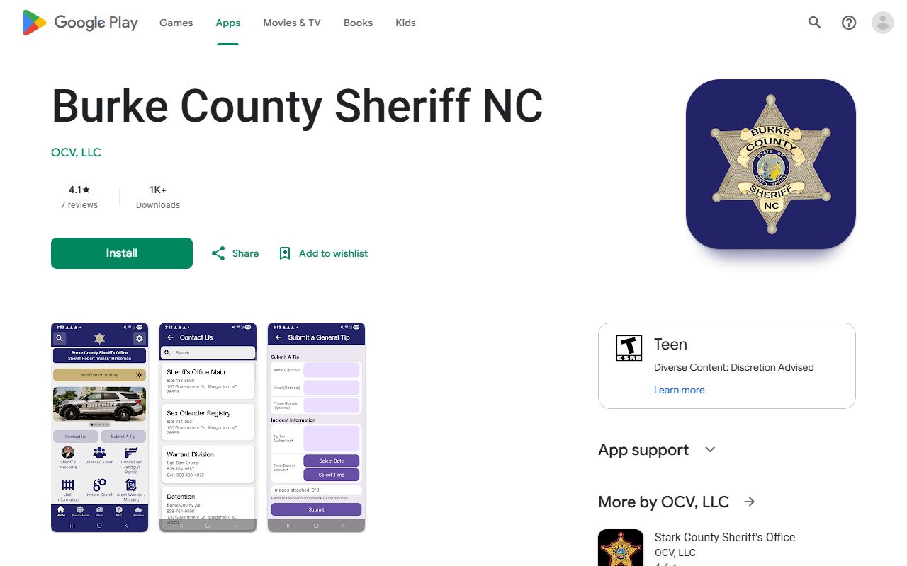 Burke County warrant records sheriff Android app public safety features